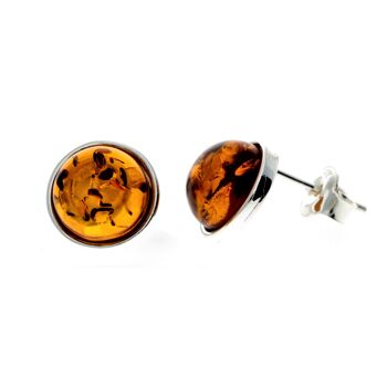 Boucles d'oreilles rondes en argent sterling 925 et ambre de la Baltique - M641 1