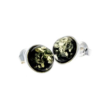 Boucles d'oreilles rondes en argent sterling 925 et ambre de la Baltique - M641 8