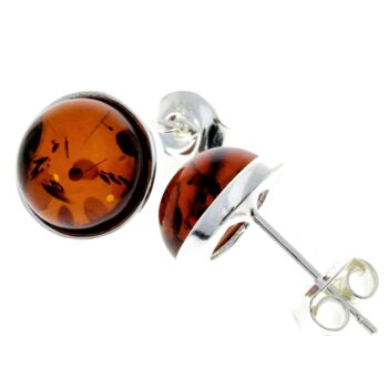 Boucles d'oreilles rondes en argent sterling 925 et ambre de la Baltique - M641 18