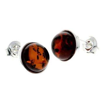 Boucles d'oreilles rondes en argent sterling 925 et ambre de la Baltique - M641 20