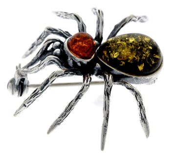 Broche araignée en argent sterling 925 et ambre de la Baltique - 4152 8