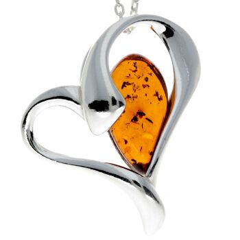 Pendentif coeur en argent sterling 925 et véritable ambre de la Baltique - GL346 21