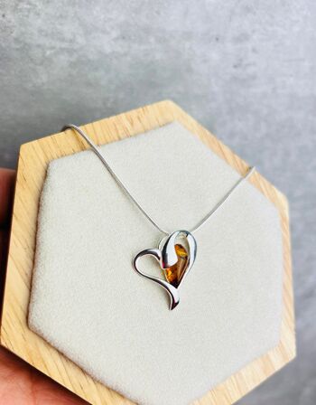 Pendentif coeur en argent sterling 925 et véritable ambre de la Baltique - GL346 2