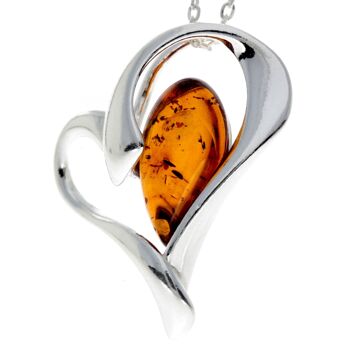 Pendentif coeur en argent sterling 925 et véritable ambre de la Baltique - GL346 3