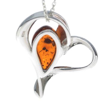 Pendentif coeur en argent sterling 925 et véritable ambre de la Baltique - GL346 4