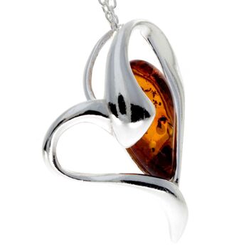 Pendentif coeur en argent sterling 925 et véritable ambre de la Baltique - GL346 5