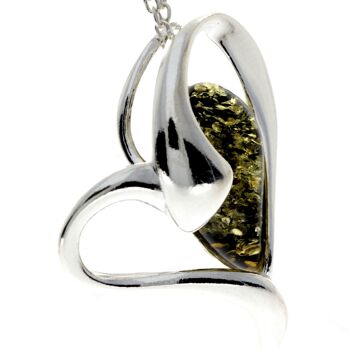 Pendentif coeur en argent sterling 925 et véritable ambre de la Baltique - GL346 10