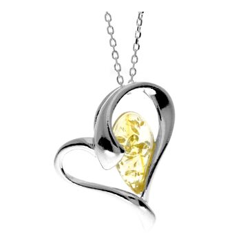 Pendentif coeur en argent sterling 925 et véritable ambre de la Baltique - GL346 11