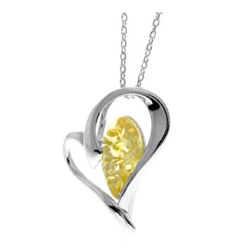 Pendentif coeur en argent sterling 925 et véritable ambre de la Baltique - GL346 13