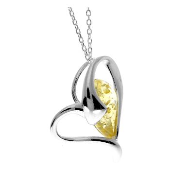 Pendentif coeur en argent sterling 925 et véritable ambre de la Baltique - GL346 15