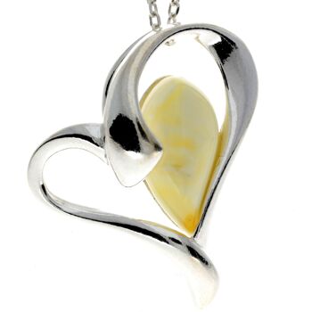 Pendentif coeur en argent sterling 925 et véritable ambre de la Baltique - GL346 16