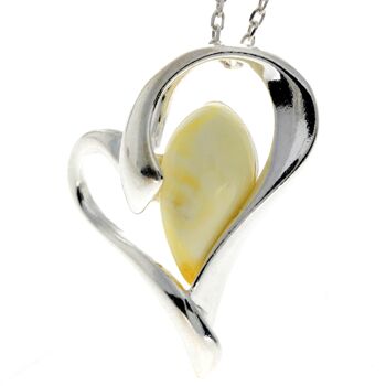 Pendentif coeur en argent sterling 925 et véritable ambre de la Baltique - GL346 17