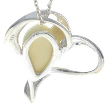 Pendentif coeur en argent sterling 925 et véritable ambre de la Baltique - GL346 18