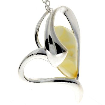 Pendentif coeur en argent sterling 925 et véritable ambre de la Baltique - GL346 19