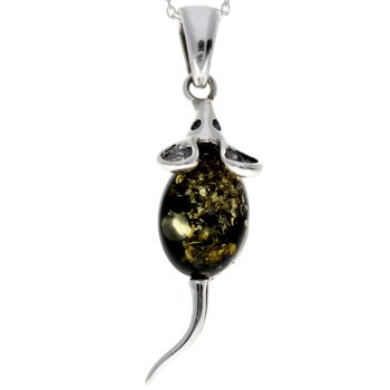 Pendentif souris en argent sterling 925 avec ambre - 568 23