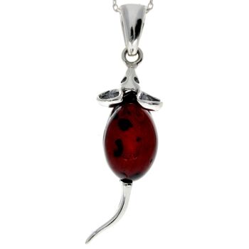 Pendentif souris en argent sterling 925 avec ambre - 568 25