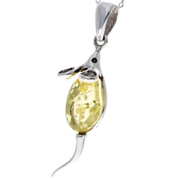 Pendentif souris en argent sterling 925 avec ambre - 568 11