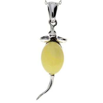 Pendentif souris en argent sterling 925 avec ambre - 568 18