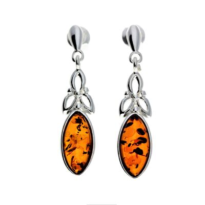 Boucles d'oreilles celtiques en argent sterling 925 et véritable ambre de la Baltique - GL143