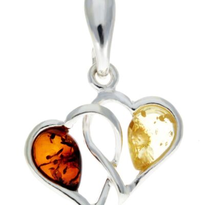 925 Sterling Silver & Baltic Amber Double Hearts Pendant - GL360