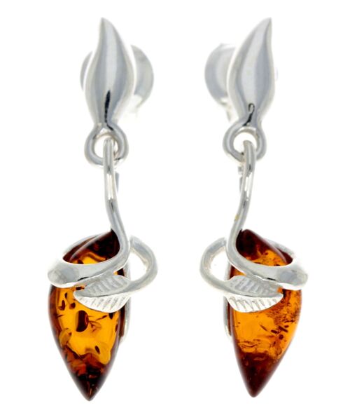 925 Sterling Silver & Baltic Amber Art Deco Earrings - GL158