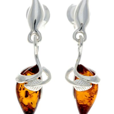 925 Sterling Silver & Baltic Amber Art Deco Earrings - GL158