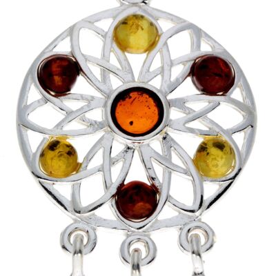 925 Sterling Silver & Baltic Amber Large Dream catcher Pendant - GL368S