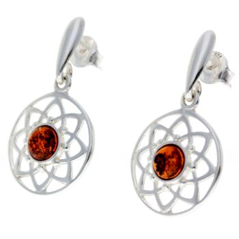 Boucles d'oreilles pendantes celtiques en argent sterling 925 et ambre de la Baltique - GL145 2