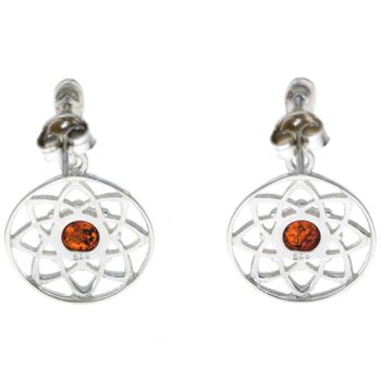 Boucles d'oreilles pendantes celtiques en argent sterling 925 et ambre de la Baltique - GL145 3