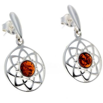 Boucles d'oreilles pendantes celtiques en argent sterling 925 et ambre de la Baltique - GL145 4