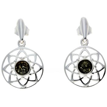 Boucles d'oreilles pendantes celtiques en argent sterling 925 et ambre de la Baltique - GL145 5