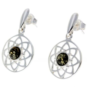 Boucles d'oreilles pendantes celtiques en argent sterling 925 et ambre de la Baltique - GL145 6