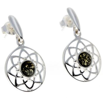 Boucles d'oreilles pendantes celtiques en argent sterling 925 et ambre de la Baltique - GL145 8