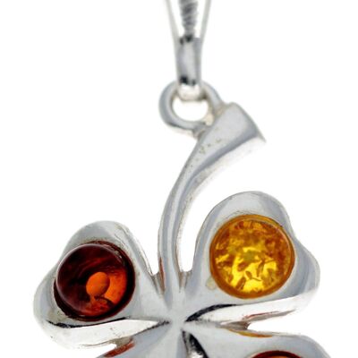 Ciondolo Lucky Clover in Argento 925 con Ambra Baltica - G222