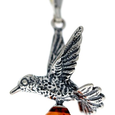 Pájaro de plata de ley 925 con bola de ámbar báltico - G227