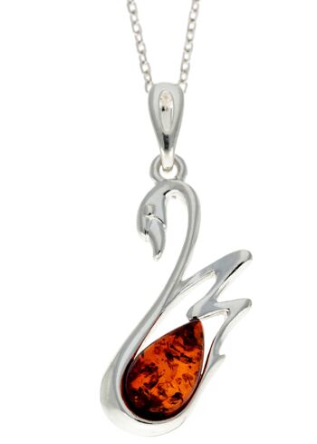 Pendentif cygne en argent sterling 925 et véritable ambre de la Baltique - GL378 14