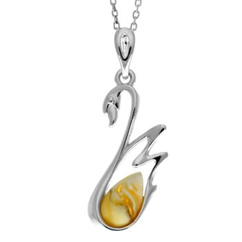 Pendentif cygne en argent sterling 925 et véritable ambre de la Baltique - GL378 16