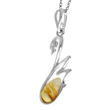 Pendentif cygne en argent sterling 925 et véritable ambre de la Baltique - GL378 10