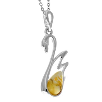 Pendentif cygne en argent sterling 925 et véritable ambre de la Baltique - GL378 12