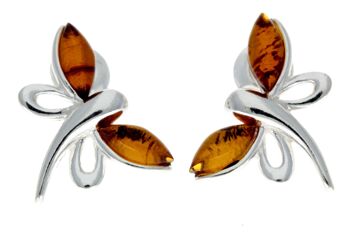 Boucles d'oreilles papillon en argent sterling 925 et ambre de la Baltique GL146 1