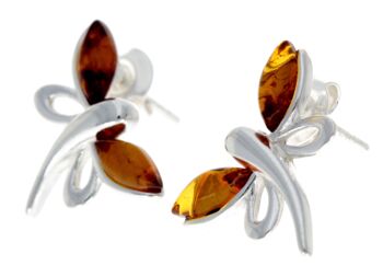 Boucles d'oreilles papillon en argent sterling 925 et ambre de la Baltique GL146 2