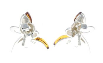 Boucles d'oreilles papillon en argent sterling 925 et ambre de la Baltique GL146 3