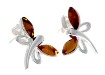 Boucles d'oreilles papillon en argent sterling 925 et ambre de la Baltique GL146 4