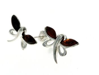 Boucles d'oreilles papillon en argent sterling 925 et ambre de la Baltique GL146 6