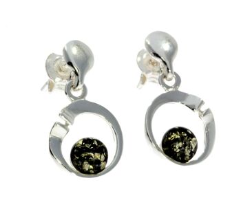 Boucles d'oreilles pendantes modernes en argent sterling 925 et ambre de la Baltique GL147 8