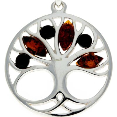 925 Sterling Silver Tree of Life with Genuine Baltic Amber Gemstones - GL363