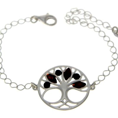 Pulsera Árbol de la Vida Ajustable de Plata de Ley 925 con Ámbar - GL535