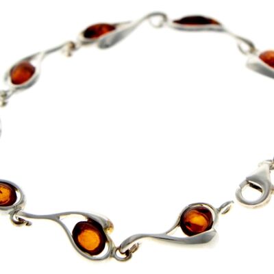 Bellissimo braccialetto di cuori in argento di design con ambra baltica - GL529