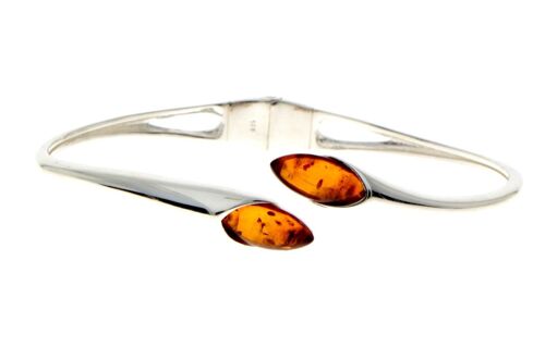 Beautiful Designer Silver Bangle with 2 Baltic Amber Cabochons - GL541