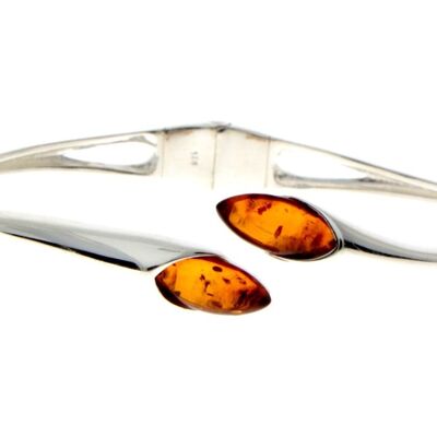 Beau bracelet en argent de créateur avec 2 cabochons d'ambre de la Baltique - GL541